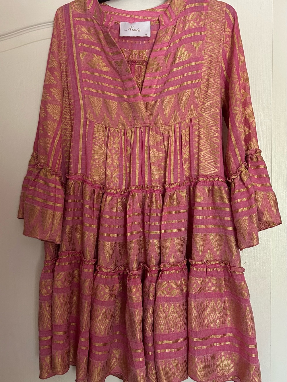 Kasia  Pink & Gold Tiered Mini Dress